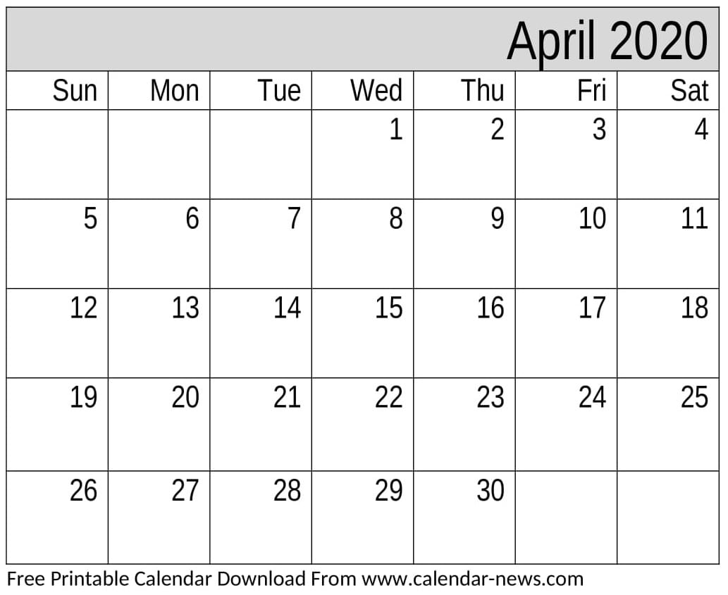 April 2020 Blank Calendar With Holidays