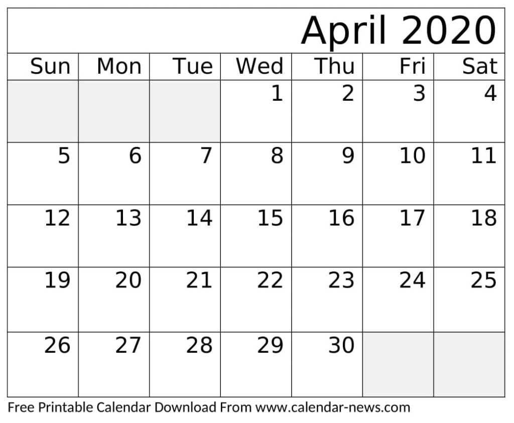 April 2020 Calendar Excel