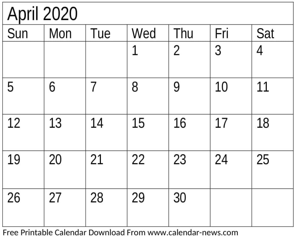 April 2020 Calendar Template