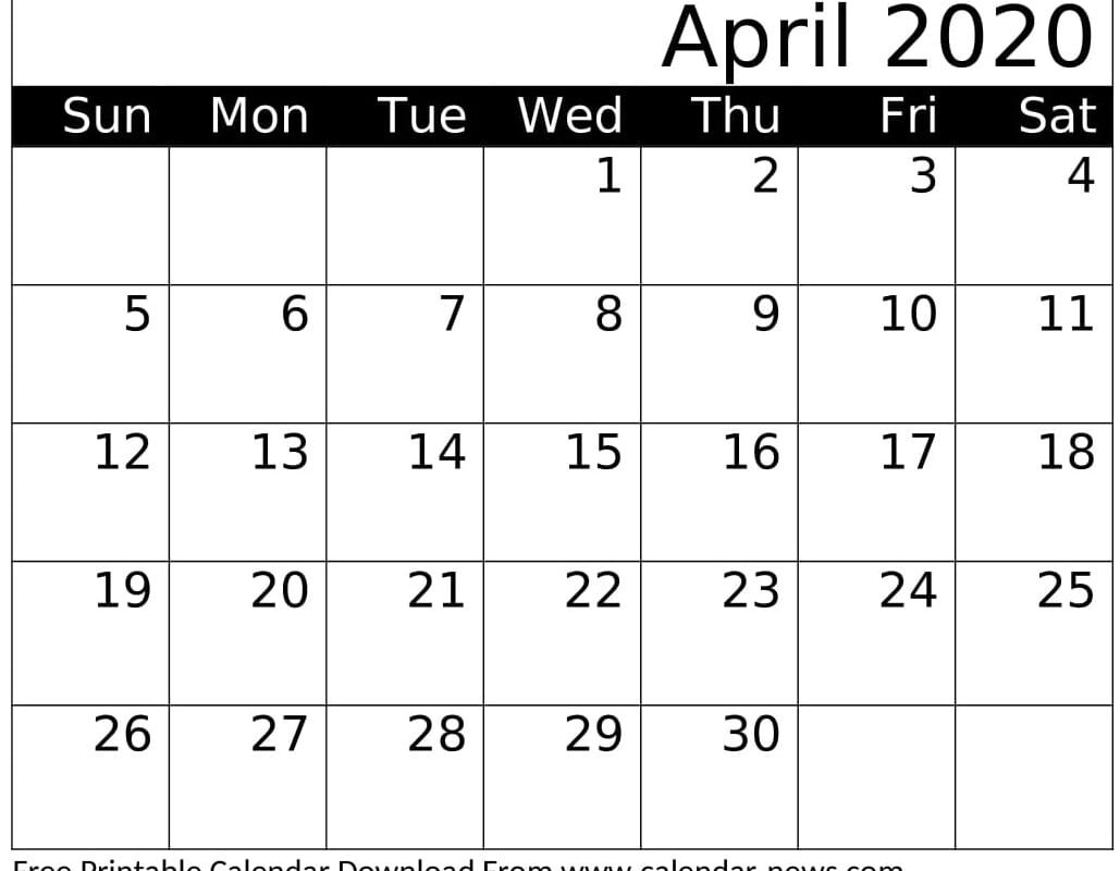 April 2020 Calendar With Holidays Worksheet Template