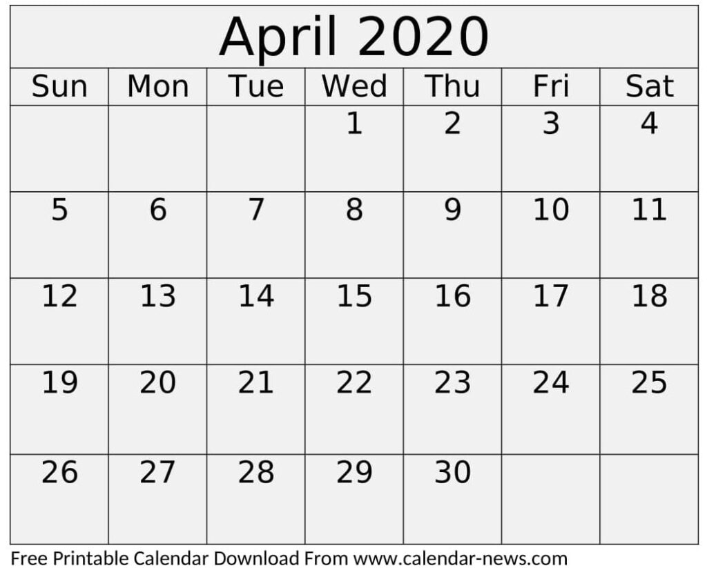 Cute April 2020 Calendar Printable