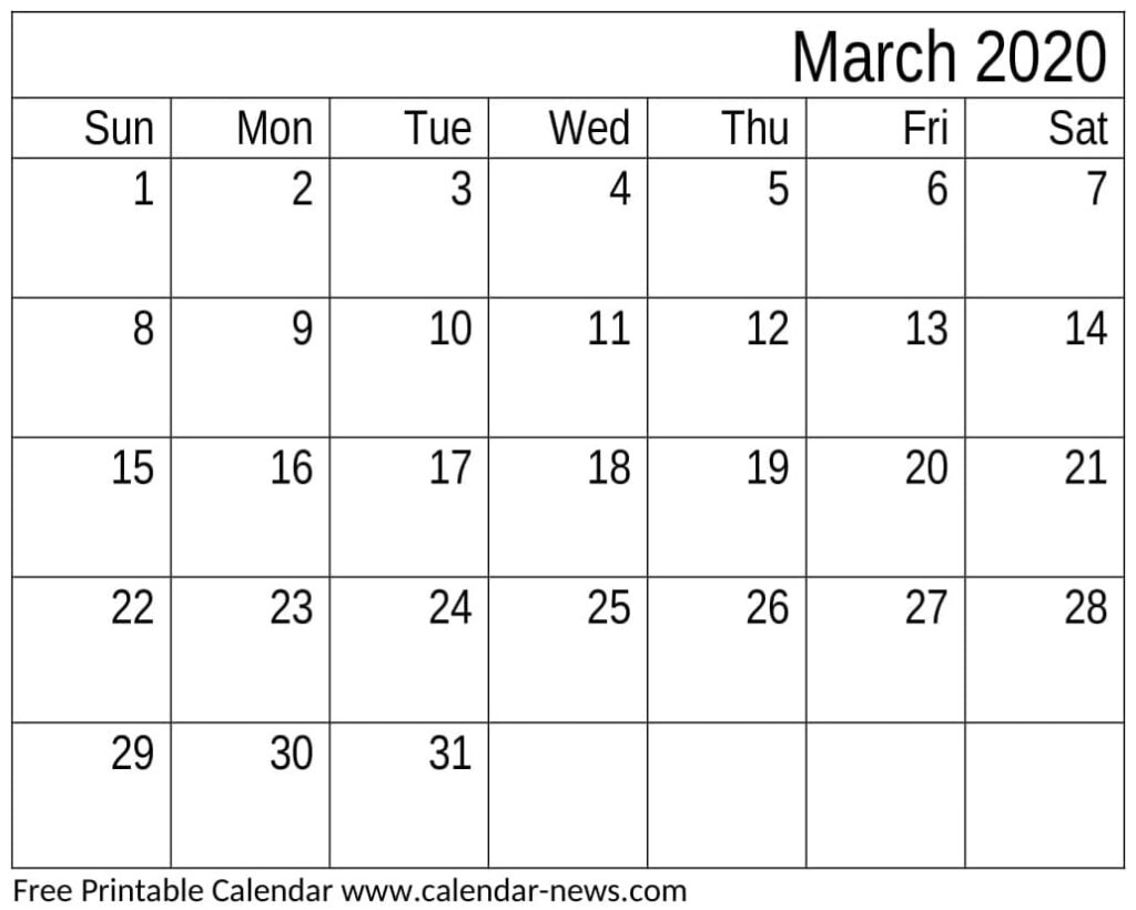 Cute March 2020 Calendar Template