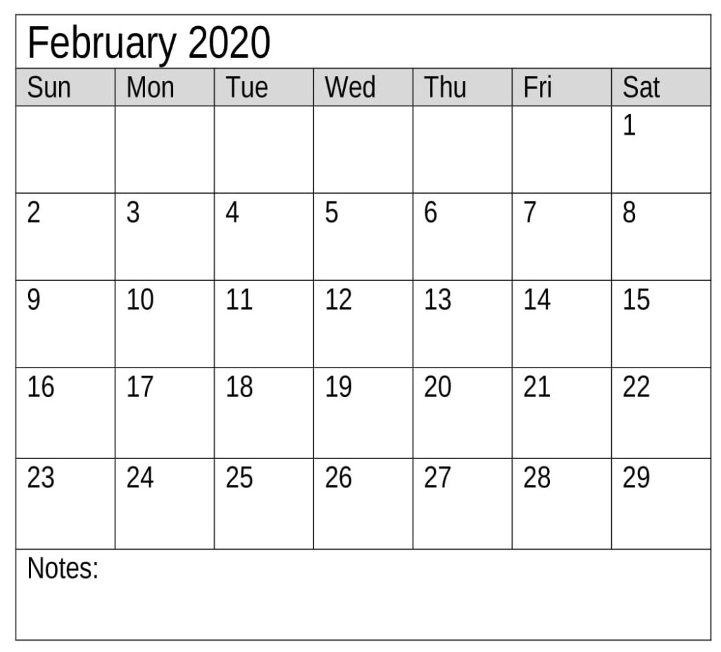 February 2020 Calendar Template