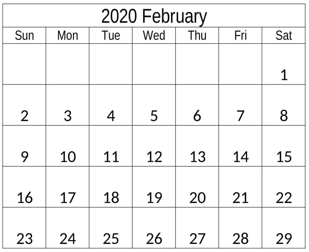 February 2020 Calendar Template Editable