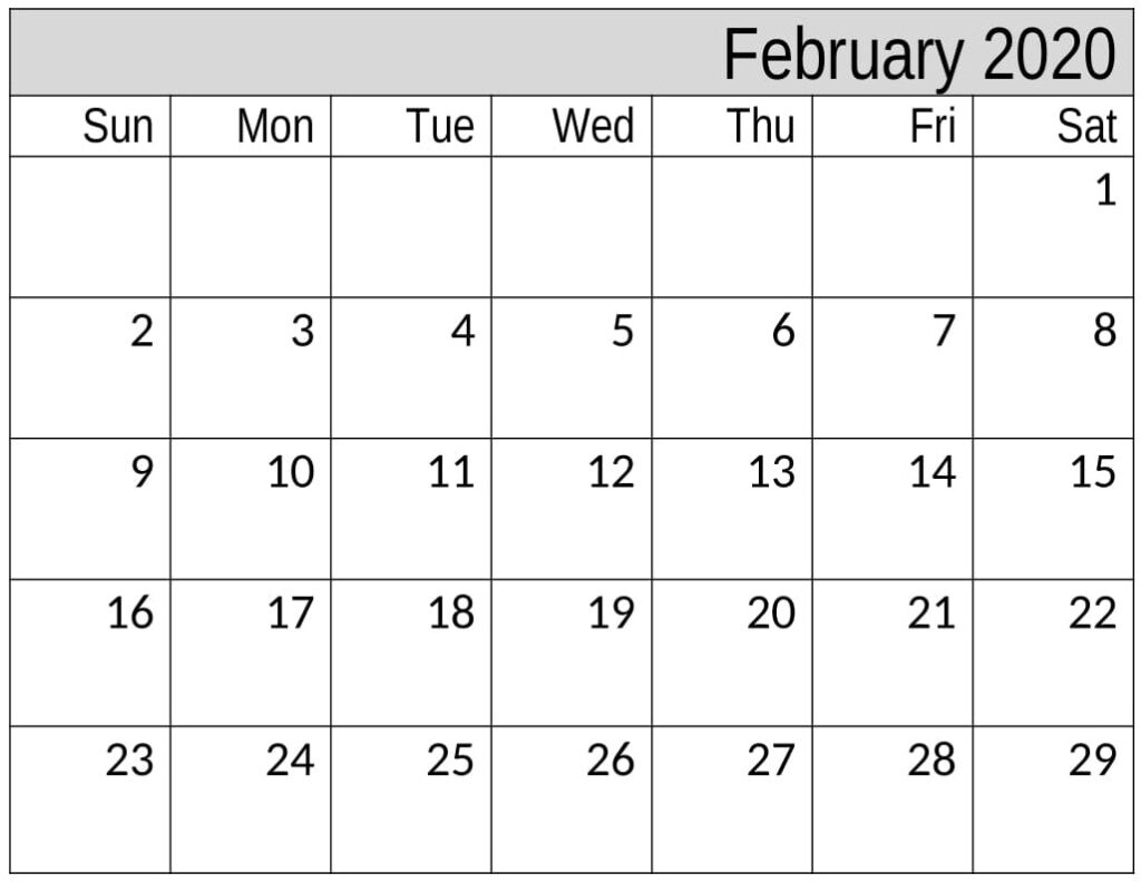 Free Printable February 2020 Calendar Template