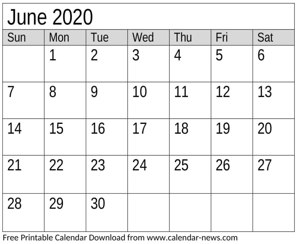 Free Printable June 2020 Calendar PDF
