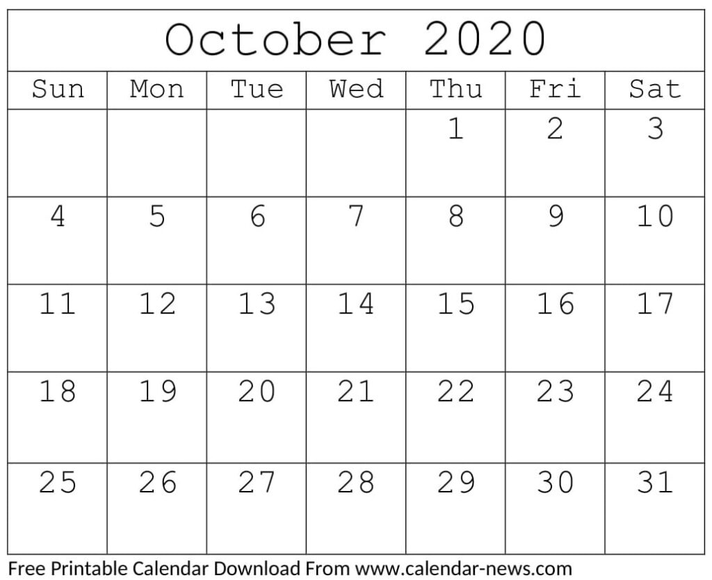 Free Printable October 2020 Calendar Monthly Planner