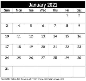 January Calendar 2021