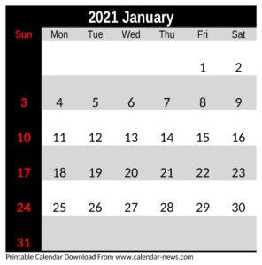 January 2021 Calendar