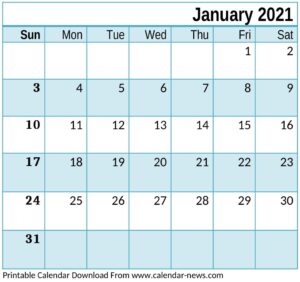 Calendar 2021 January