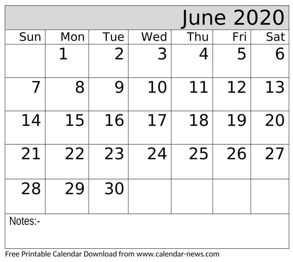 June 2020 Calendar Decorative