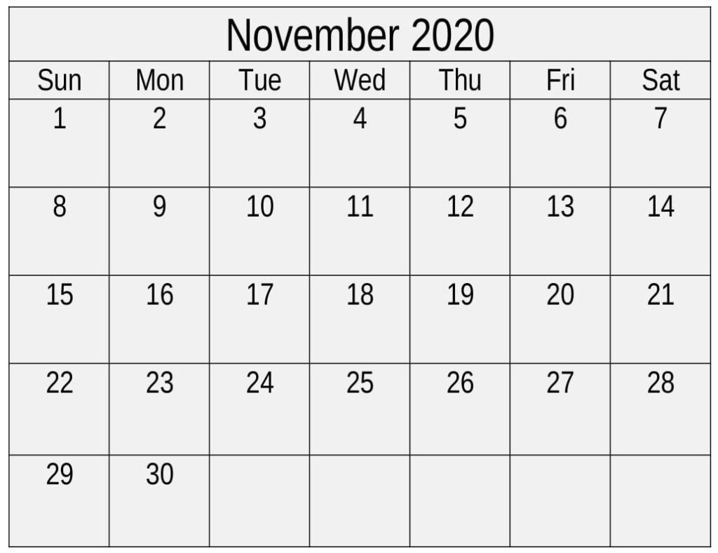 November 2020 Calendar Printable