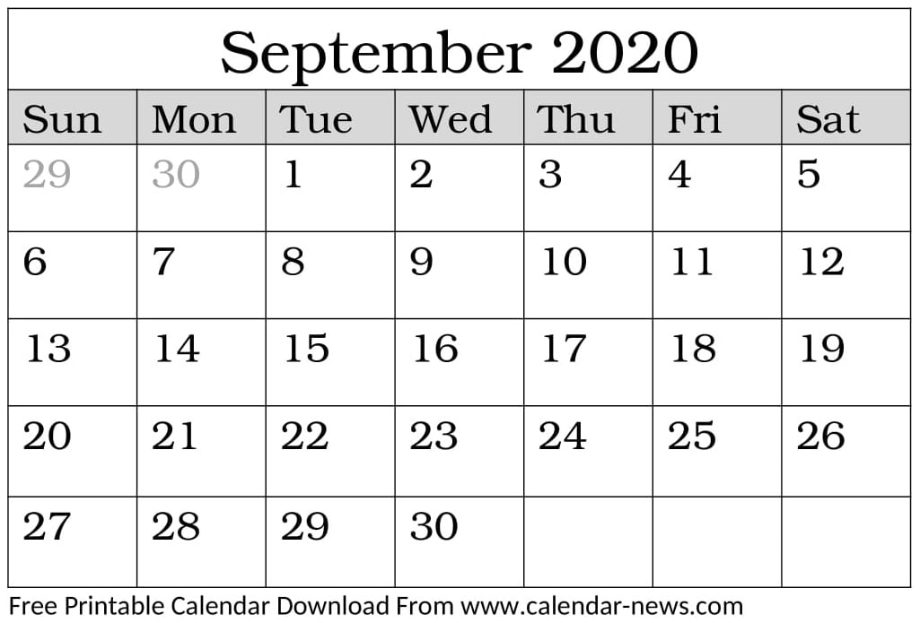 September 2020 Calendar With Holidays