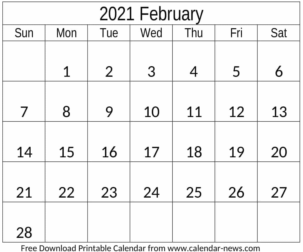 Blank February 2021 Calendar