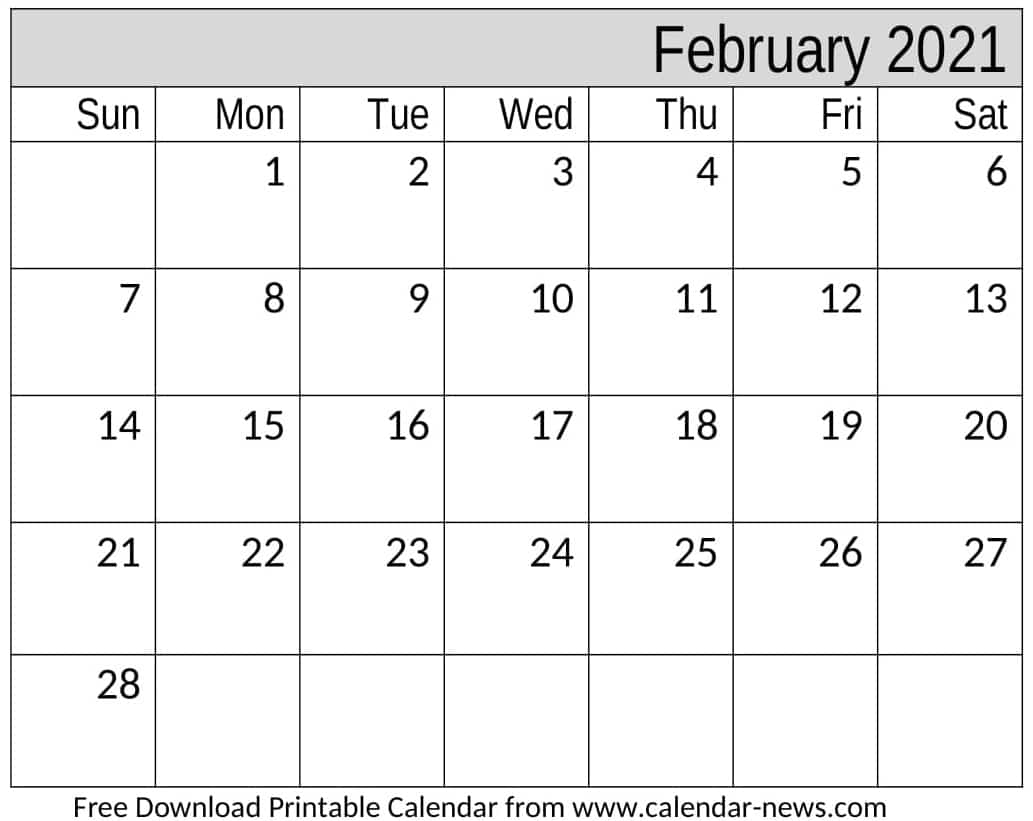 February 2021 Calendar Print and Download Monthly Template