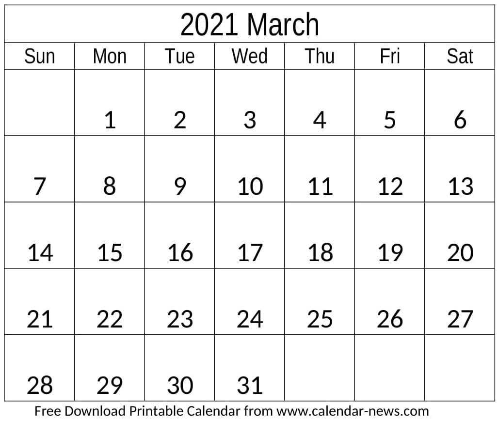 Calendar 2021 March