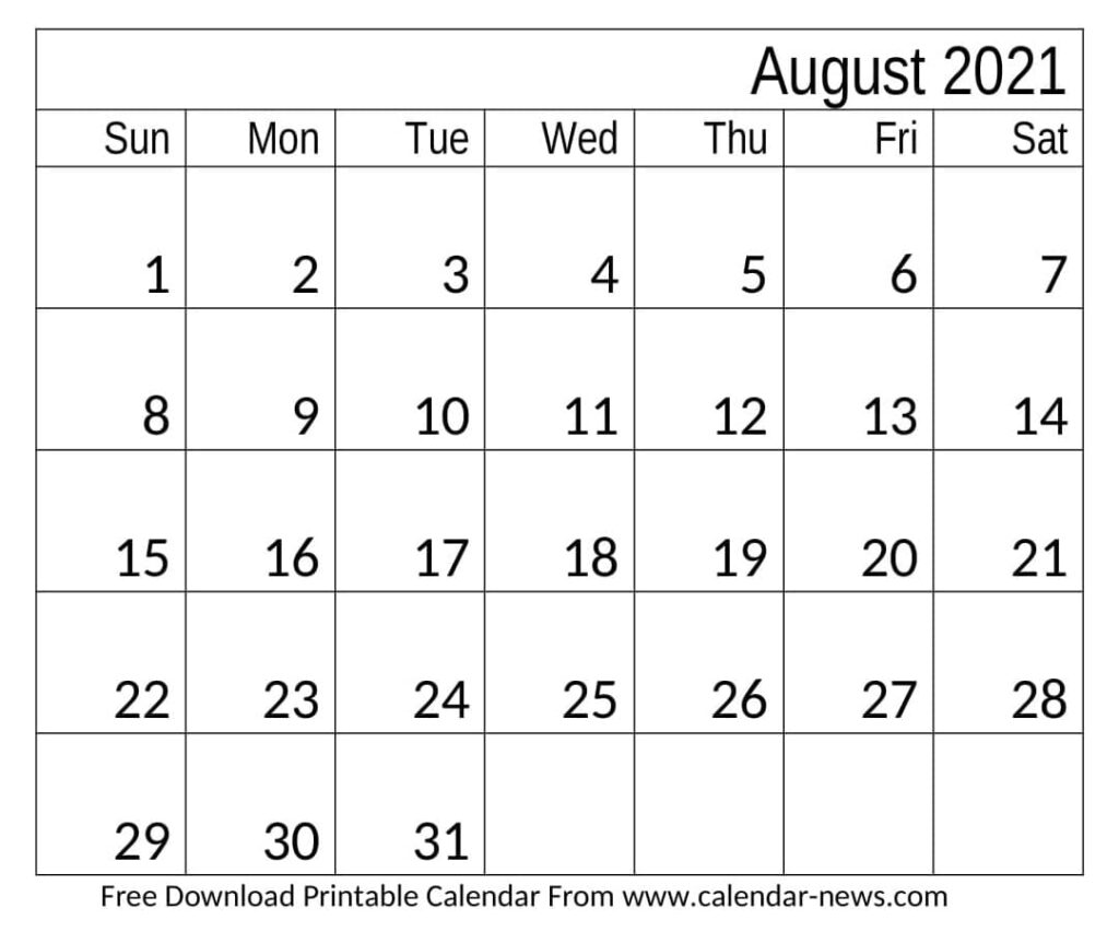 August 2021 Calendar Decorative