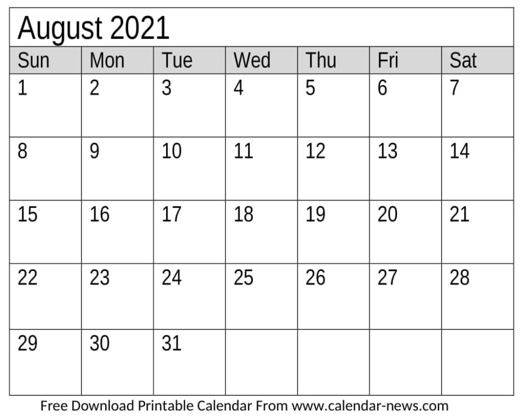 August 2021 Calendar With Holidays