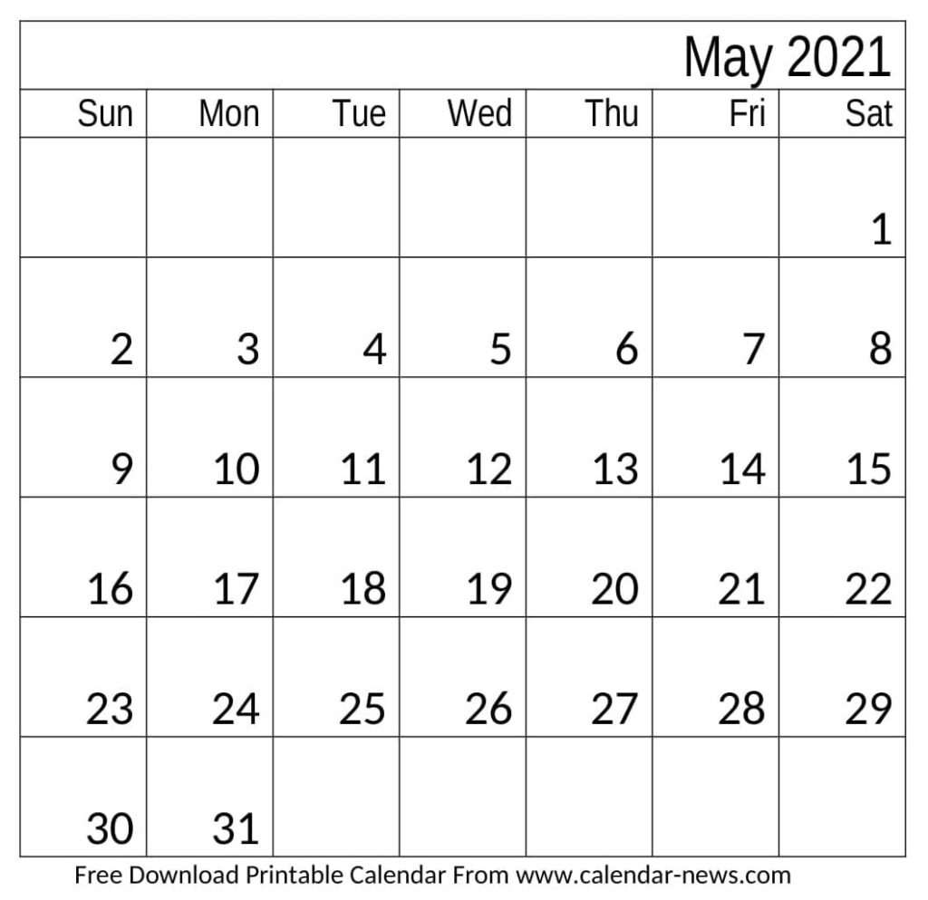 May 2021 Calendar Printable