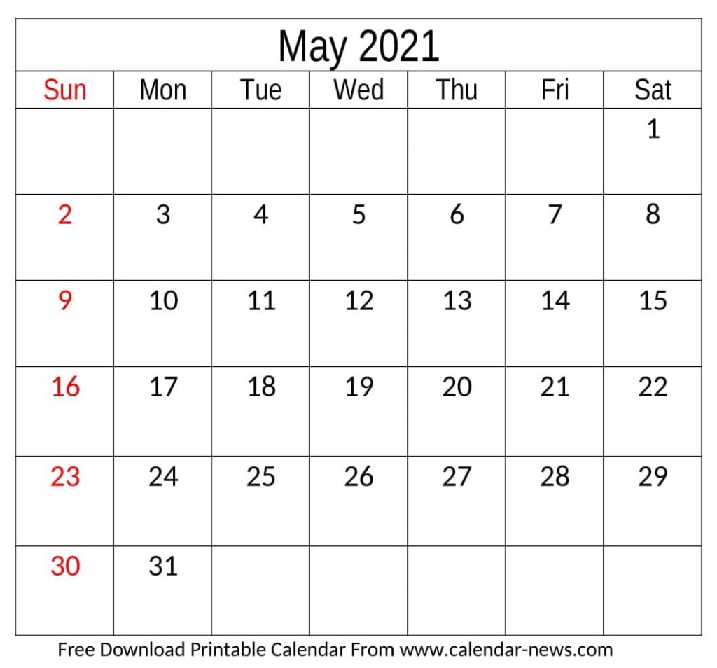 May 2021 Calendar With Holidays