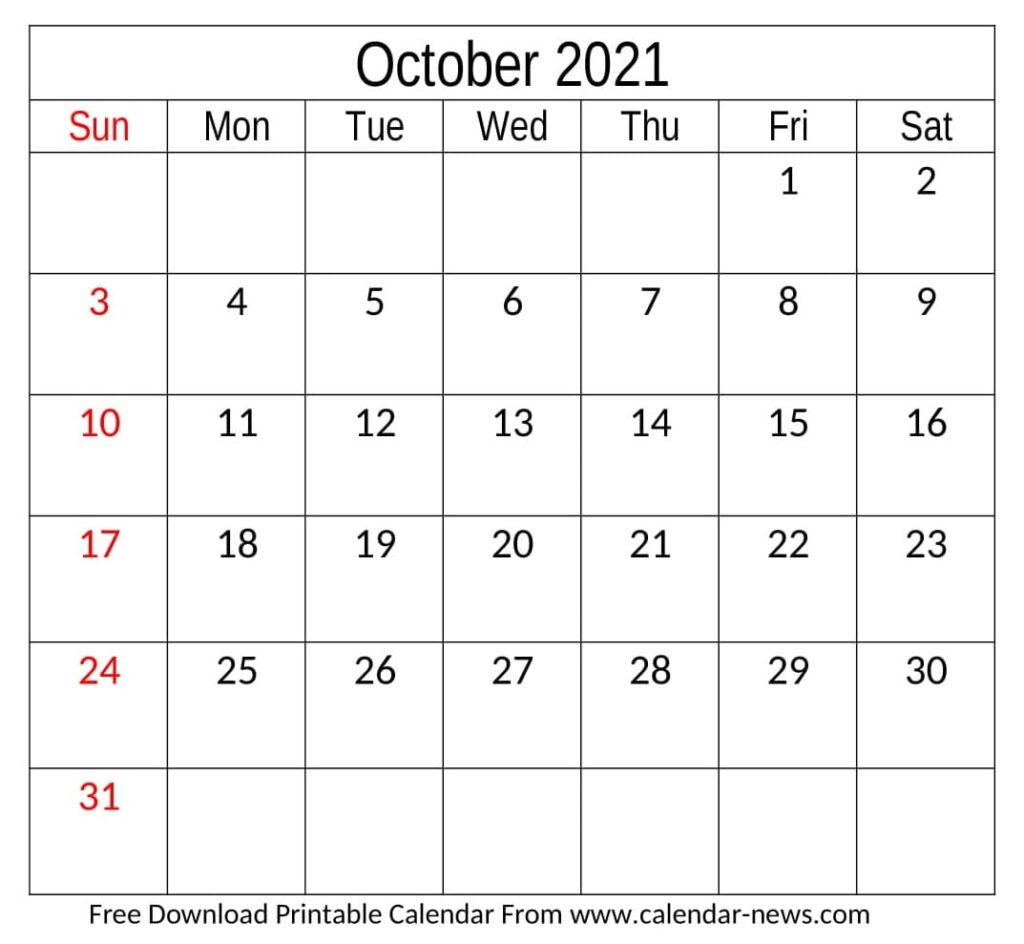 October 2021 Calendar Template