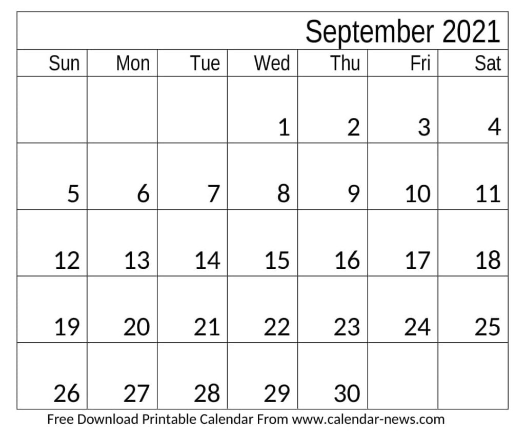 September Calendar 2021