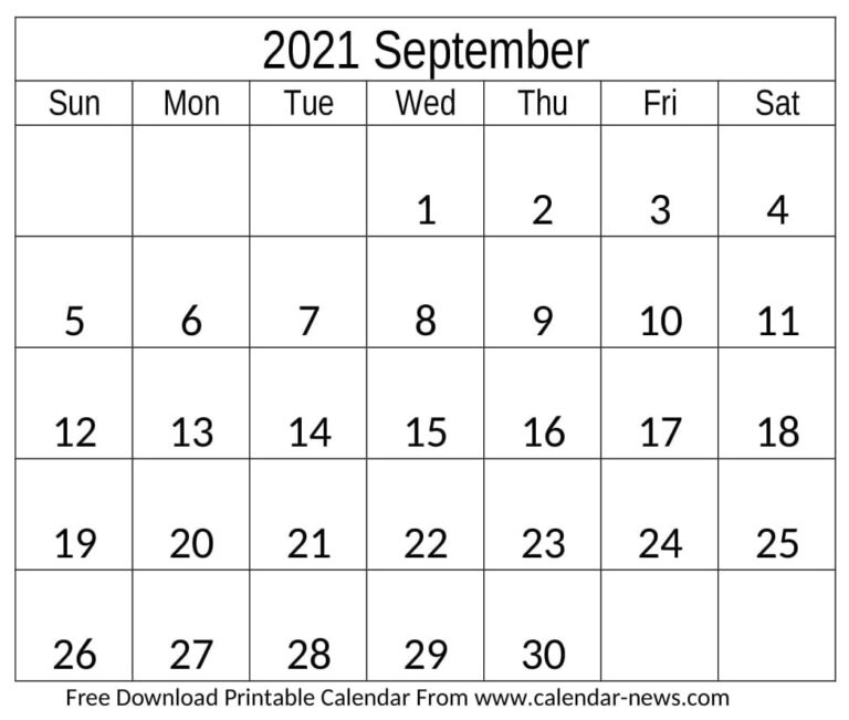 September 2021 Calendar For PDF, Word, and Excel