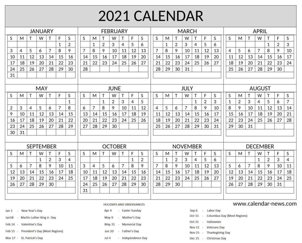 Yearly Calendar 2021