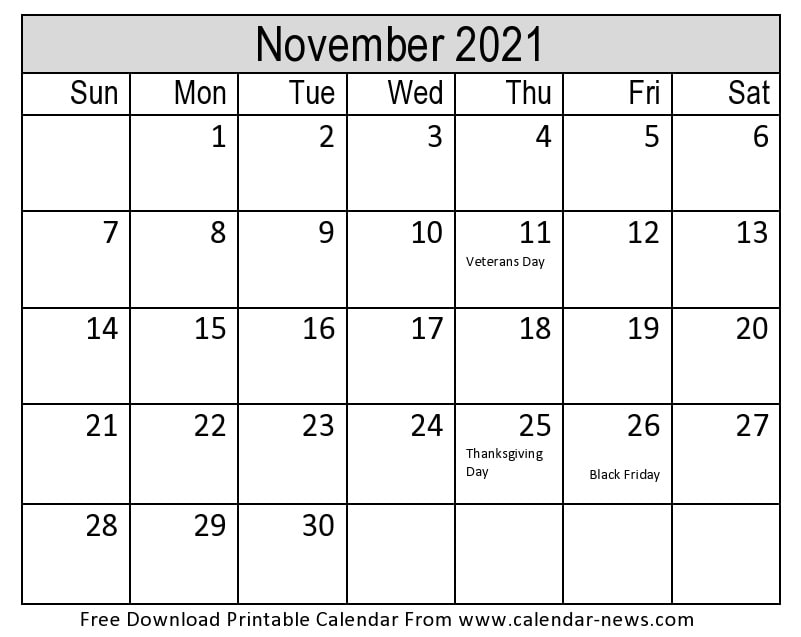 November 2021 Calendar Printable Template | Calendar-News