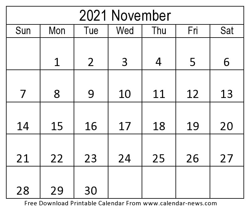 November 2021 Calendar With Holidays