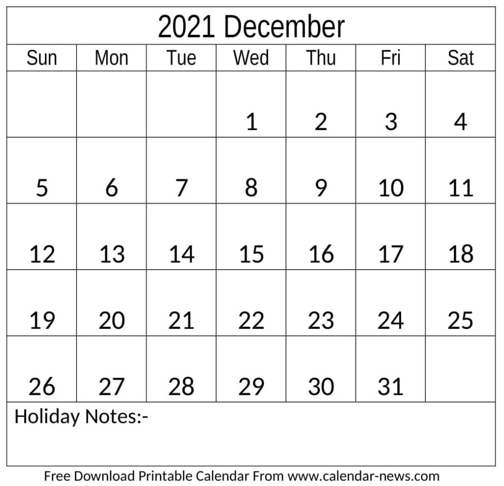 December 2021 Calendar With Holidays Editable Template
