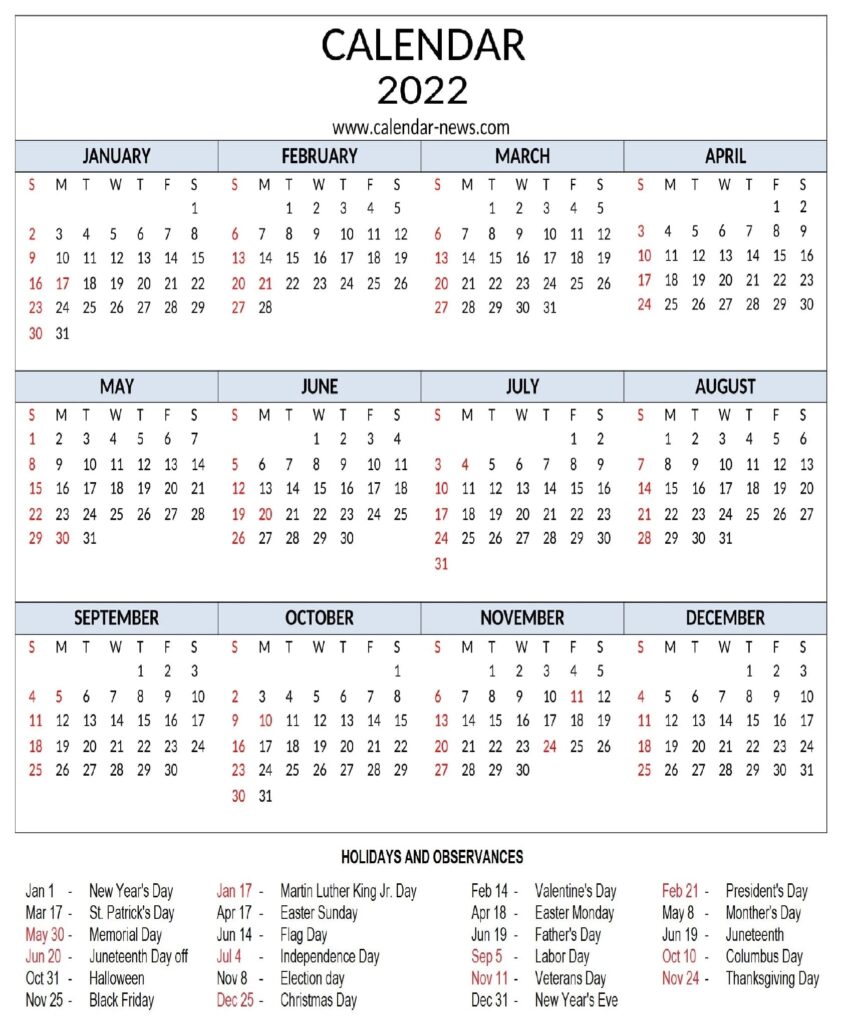 Calendar 2022