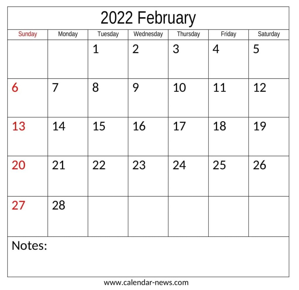 Blank February 2022 Calendar