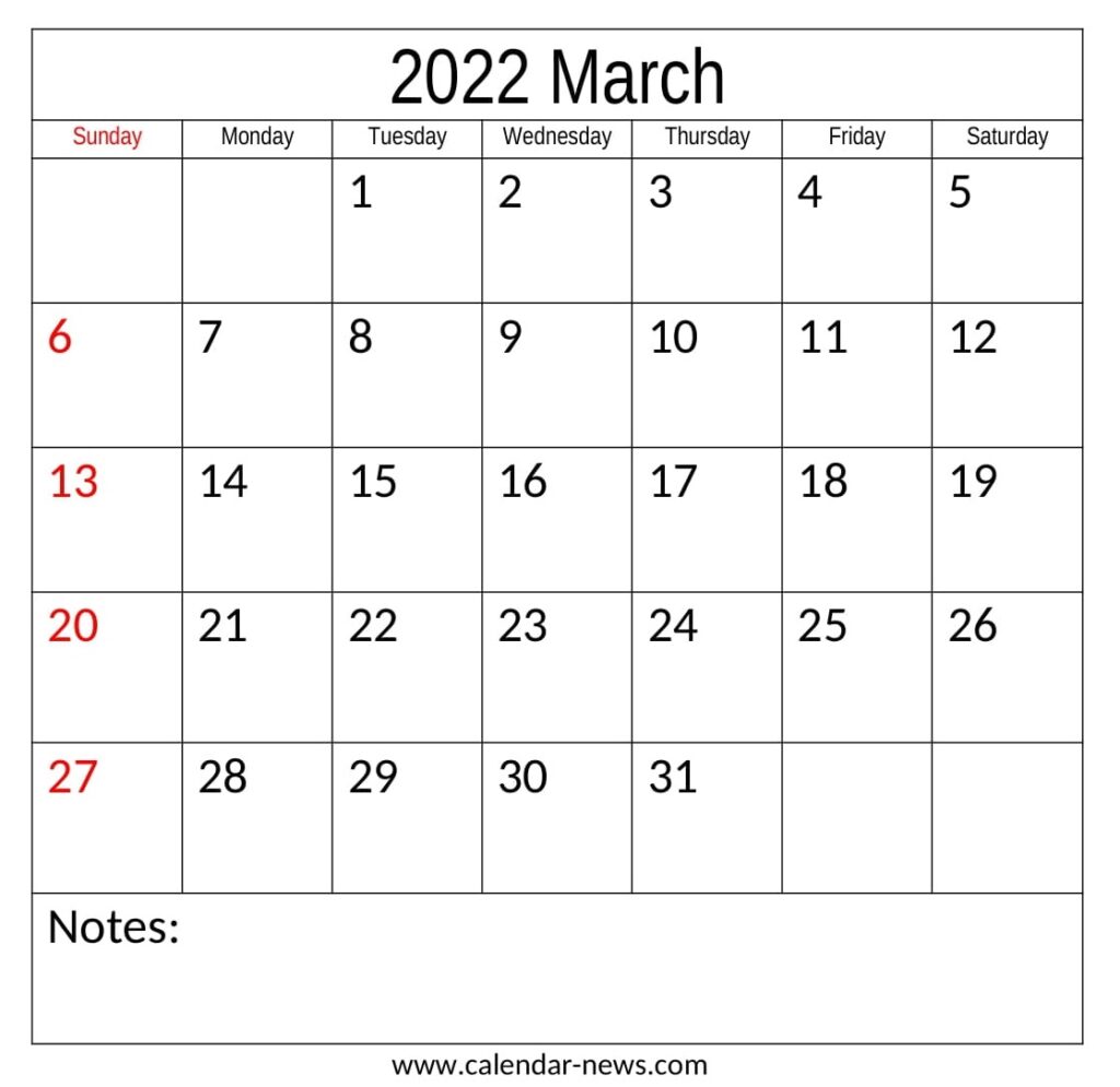 March 2022 Calendar