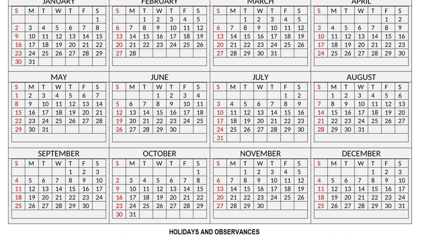Yearly 2022 Calendar