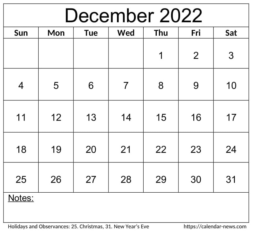 December 2022 Calendar